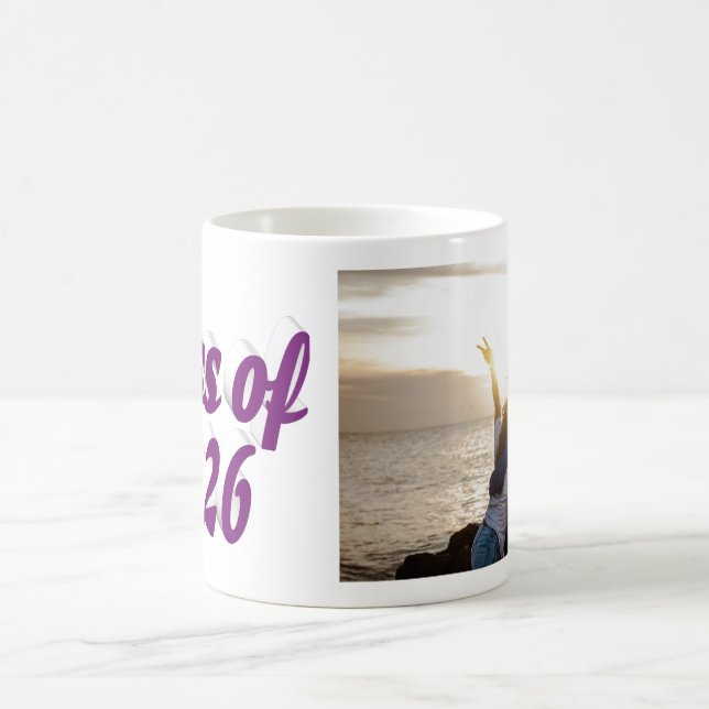 Class of 2026 purple text graduation photo  coffee mug (Center)