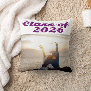 Class of 2026 purple text graduation photo cushion