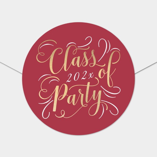 Class of 2026 Red Gold Graduation Party Photo Classic Round Sticker (Creator Uploaded)