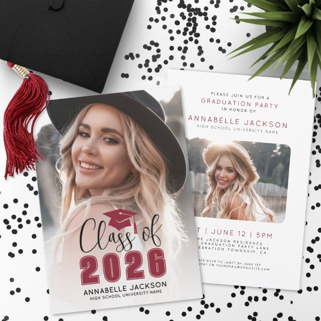 Class Of 2026 Red Graduate Photo Graduation Invitation (Class Of 2026 Red Graduate Photo Graduation Invitation)