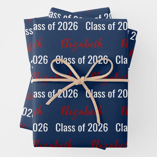 Class of 2026 Red White and Blue Graduate's Name Wrapping Paper Sheet (In situ)