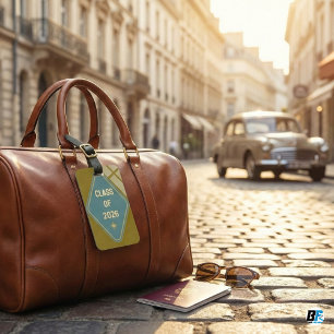 Class of 2026 Retro Gold & Teal Star Graduation Luggage Tag