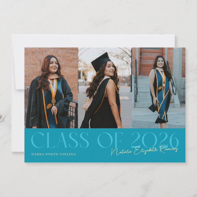 Class of 2026 Script Name Aqua Blue Grad Photo Announcement (Front)