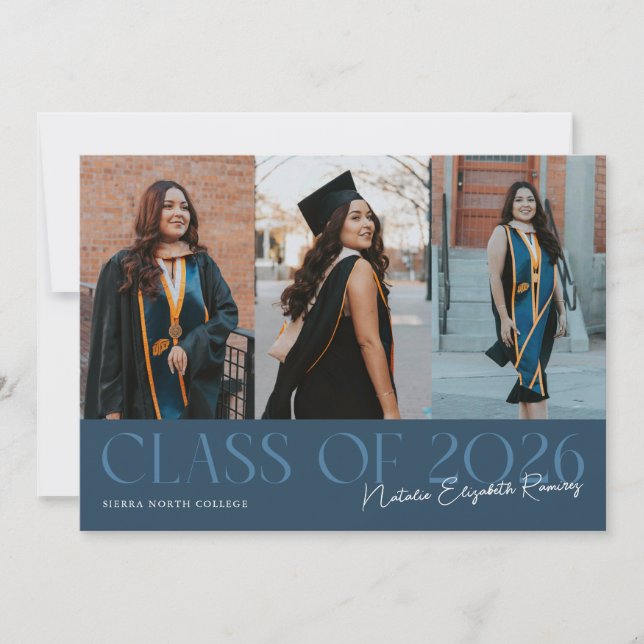 Class of 2026 Script Name Navy Blue Grad Photo Announcement (Front)