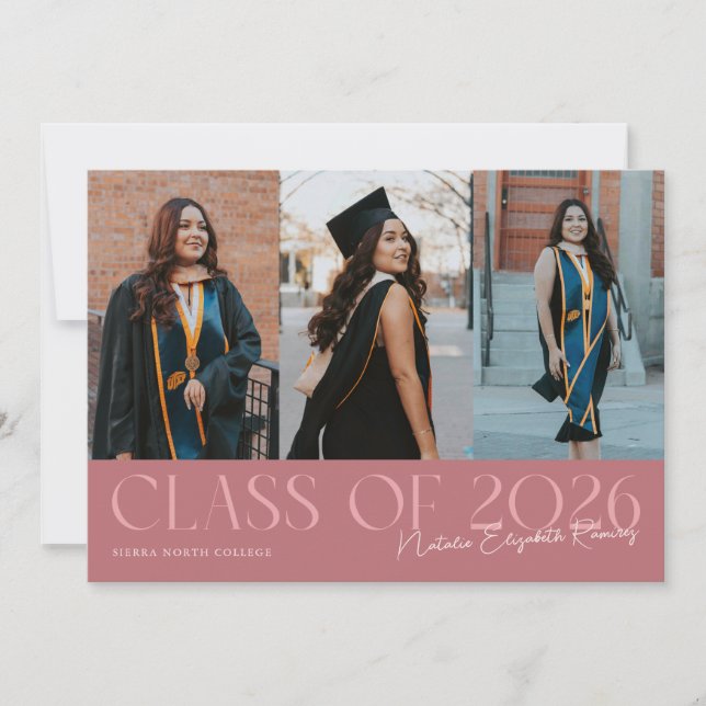Class of 2026 Script Name Pink Grad Photo Announcement (Front)