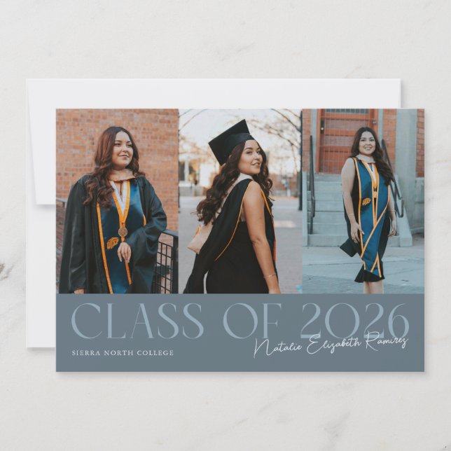 Class of 2026 Script Name Slate Blue Grad Photo Announcement (Front)