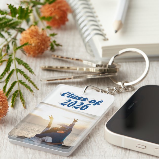 Class of 2026 sea blue text graduation photo   key ring (Front Right)