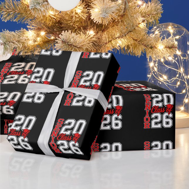 Class Of 2026 Senior 26 Red Graduation Graduate Wrapping Paper (Holidays)