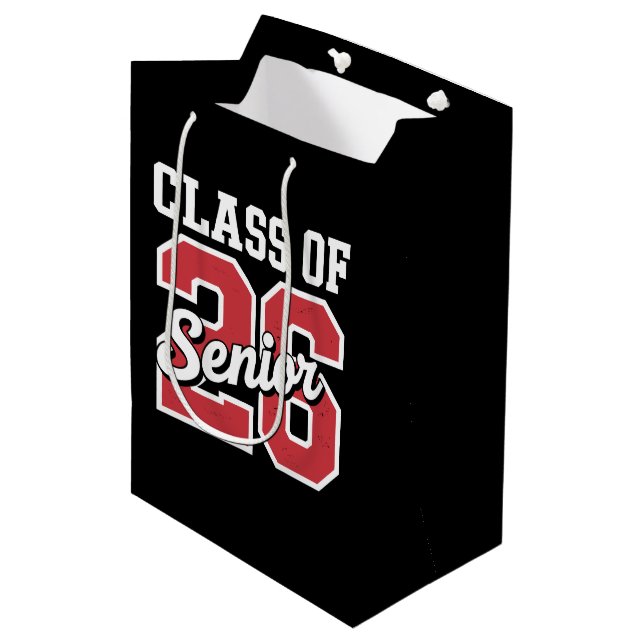 Class Of 2026 Senior Red Graduation 26 Graduate Medium Gift Bag (Front Angled)