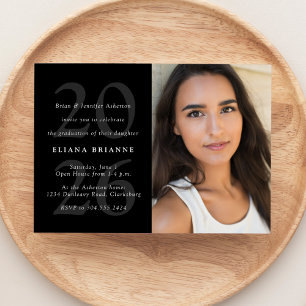 Class of 2026 simple black white photo graduation  invitation