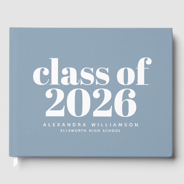 Class of 2026 Simple Dusty Blue Personalised  Guest Book (Front)