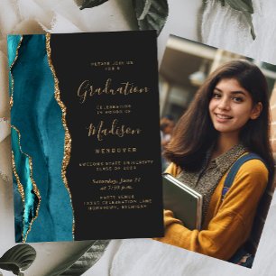 Class of 2026 Teal Agate Photo Dark Graduation Invitation