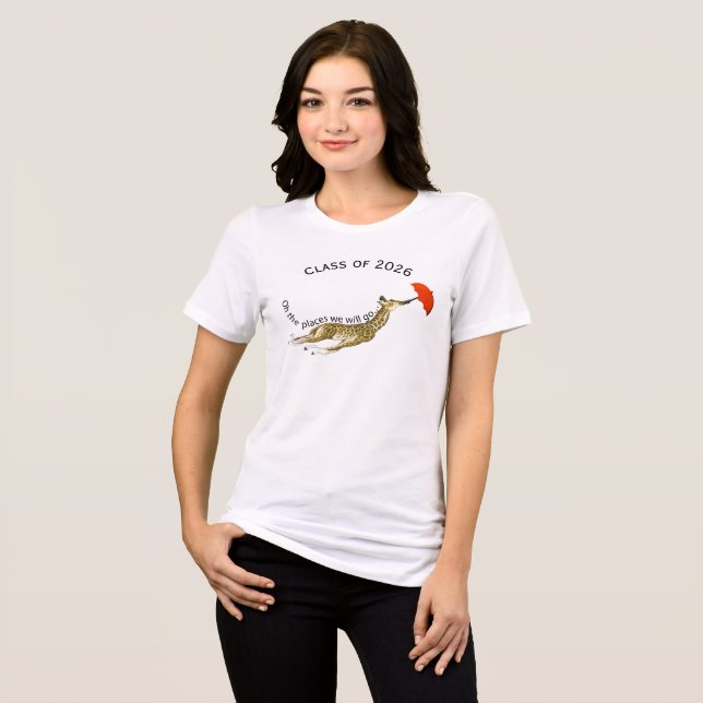 Class of 2026  Whimsical Giraffe Red Umbrella  Tri-Blend Shirt (Front Full)