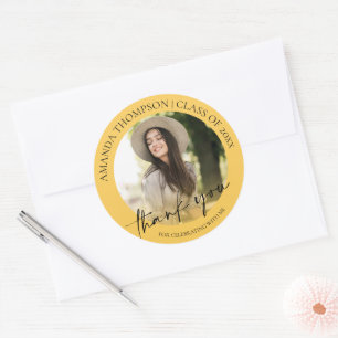 Class Of 2026 Yellow Photo Graduation Thank You Classic Round Sticker