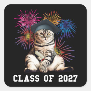 Class of 2027 Cat Lover Square Sticker