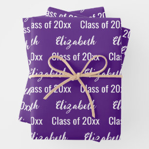 Class of 2027 Graduate Name Royal Purple and White Wrapping Paper Sheet