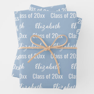 Class of 2027 Graduate's Name Baby Blue and White Wrapping Paper Sheet