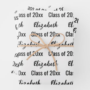 Class of 2027 Graduate's Name White and Black Wrapping Paper Sheet