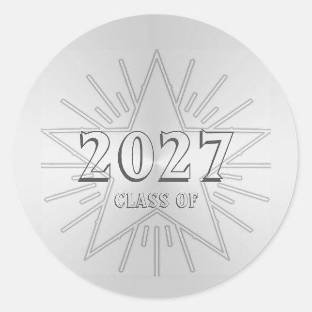 Class of 2027 Graduation Day by Janz Silver Star Classic Round Sticker (Front)