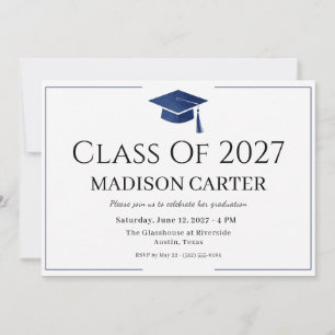 Class of 2027 Navy Blue Modern Graduation Party Invitation