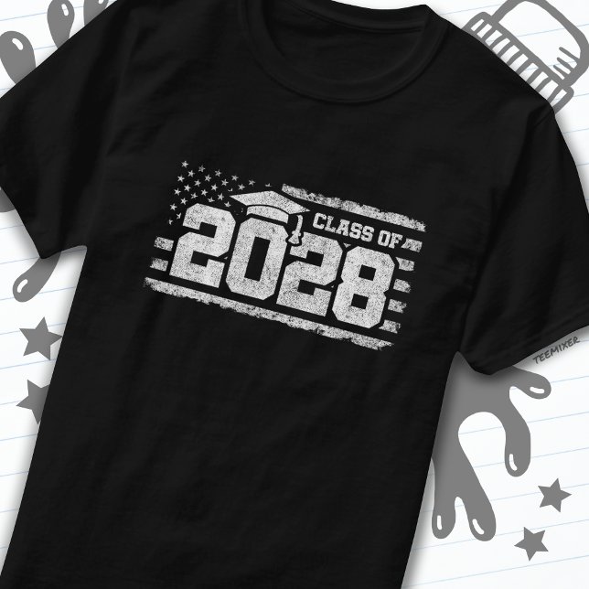 Class of 2028 Graduation American Flag Senior 2028 T-Shirt (Creator Uploaded)