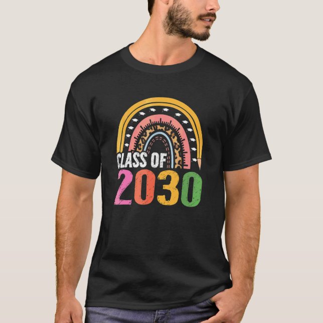 Class Of 2030 Senior 2030 Boho Rainbow Grow With M T-Shirt (Front)