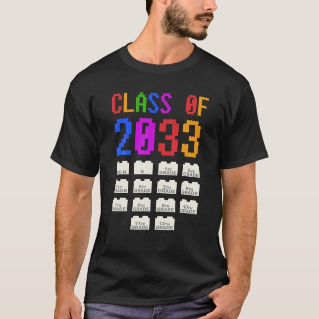 CLASS Of 2033 Bricks First Grader Future Checkmark T-Shirt (Front)