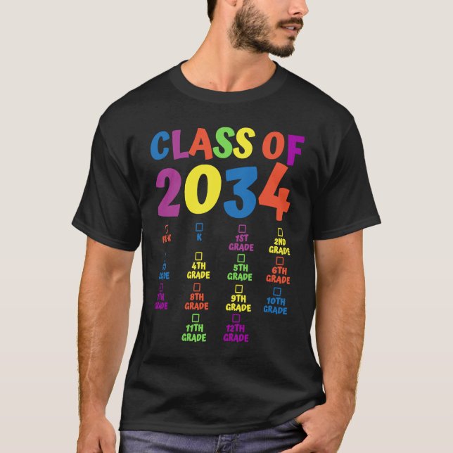 Class Of 2034 Grade Pre K Grow With Me Handprint P T-Shirt (Front)