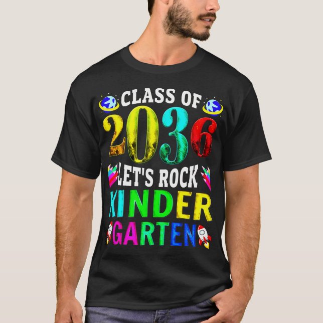 Class Of 2036 Let'S Rock Kindergarten T-Shirt (Front)