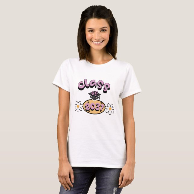 Class of 2037 Graduation T-Shirt Cute Floral Desig (Front Full)