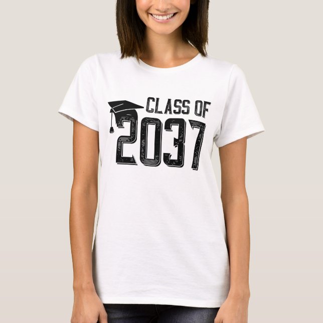 Class Of 2037-Grow With Me Handprints Space OnBack T-Shirt (Front)