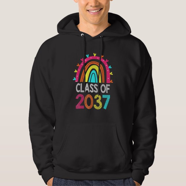 Class of 2037 Rainbow Graduation First Day of Scho Hoodie (Front)