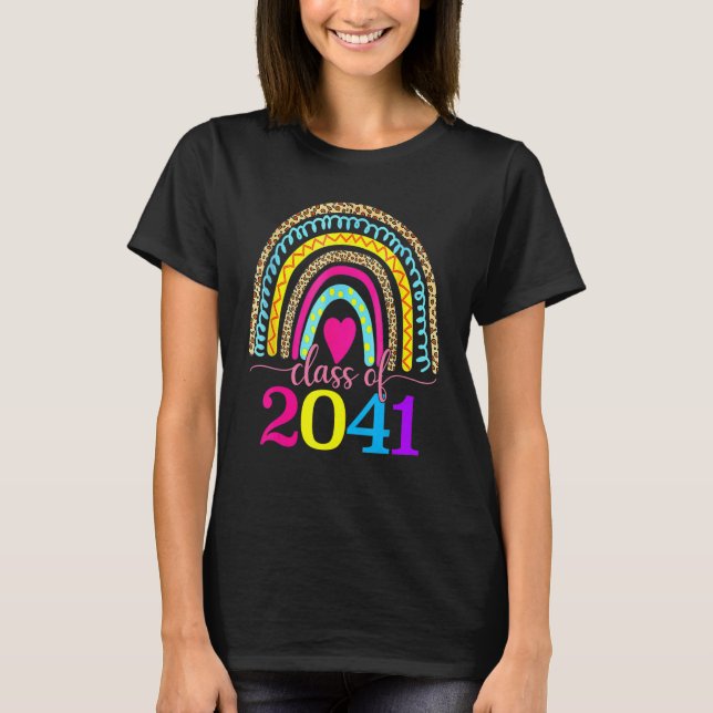 Class Of 2041 Grow With Me Graduation First Day Ra T-Shirt (Front)