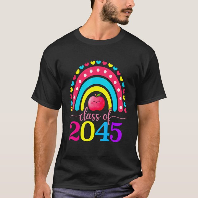 Class Of 2045 Grow With Me Graduation First Day Ra T-Shirt (Front)