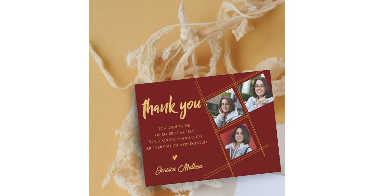 Class of 206 Red Multi Photo Graduation Thank you Postcard | Zazzle