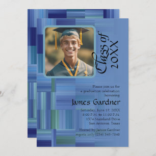 Class of 20XX  Colour Blocks and Stripes Blue Phot Invitation