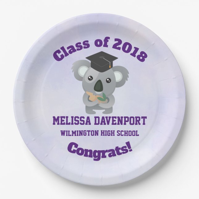 Class of 20xx Congrat Koala Bear in Graduation Cap Paper Plate (Front)