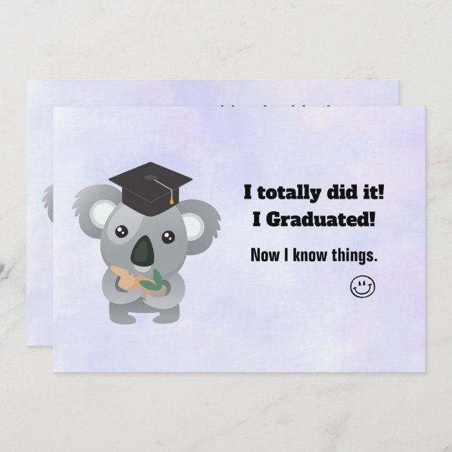 Class of 20xx Cute Koala Bear in Graduation Cap Invitation (Front/Back)