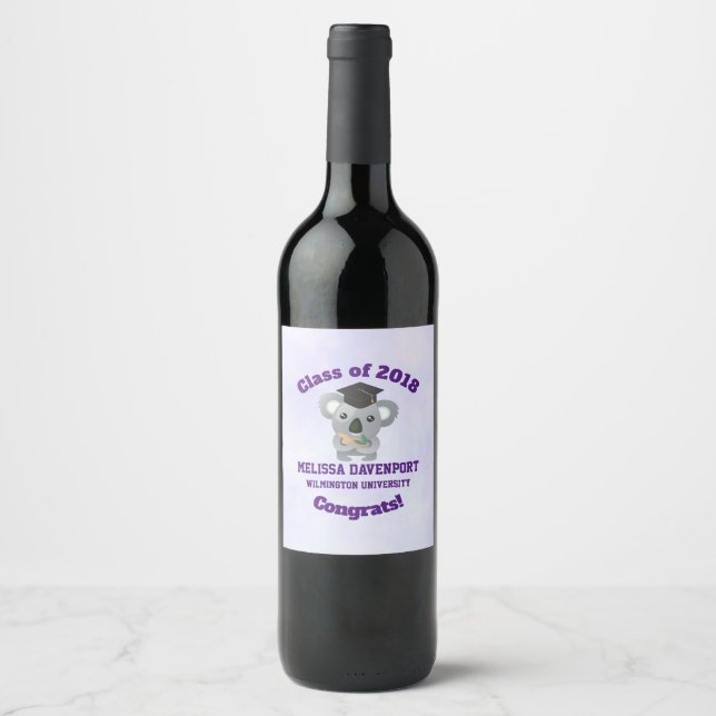 Class of 20xx Cute Koala Bear in Graduation Cap Wine Label (Front)