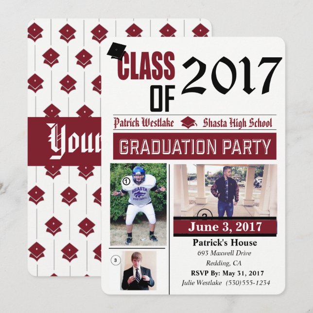 Class of 20XX Grad Party Invitations - burgandy (Front/Back)