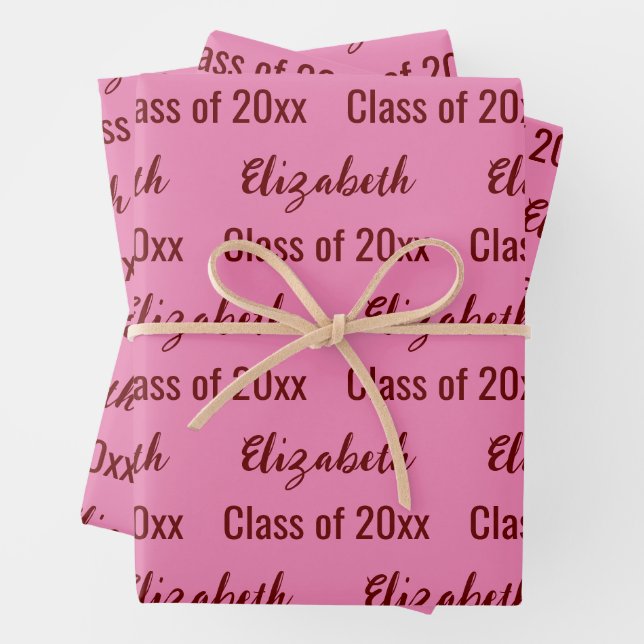 Class of 20xx Graduate's Name Pink and Dark Red Wrapping Paper Sheet (In situ)