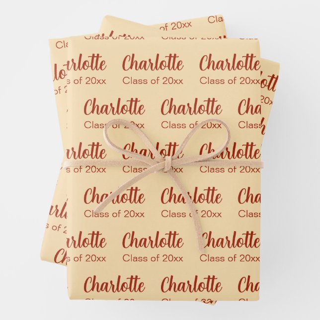 Class of 20xx Peach and Red Graduate Name Pattern Wrapping Paper Sheet (In situ)