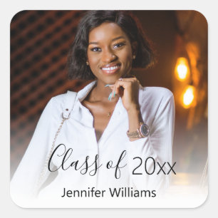 class of 20xx, photo graduation elegant chic square sticker