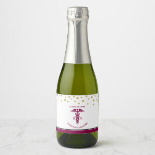 Class of 20xx Red Caduceus RN Symbol Graduation Sparkling Wine Label