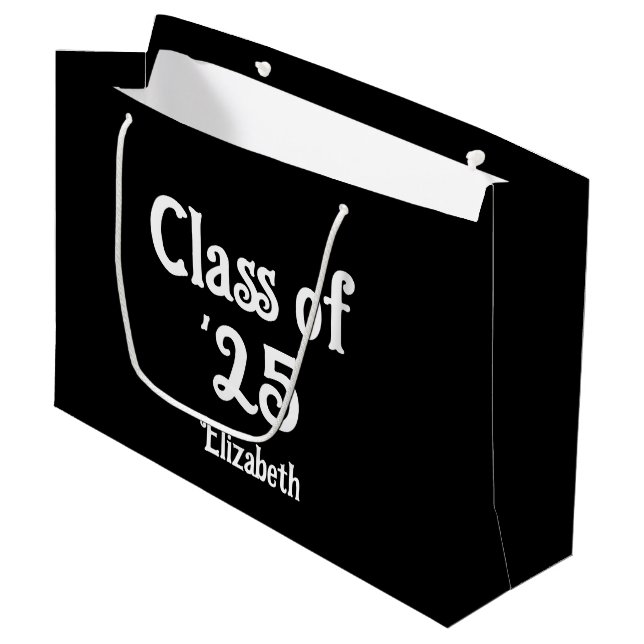 Class of '23 Black and White Retro Font Grad Name Large Gift Bag (Front Angled)