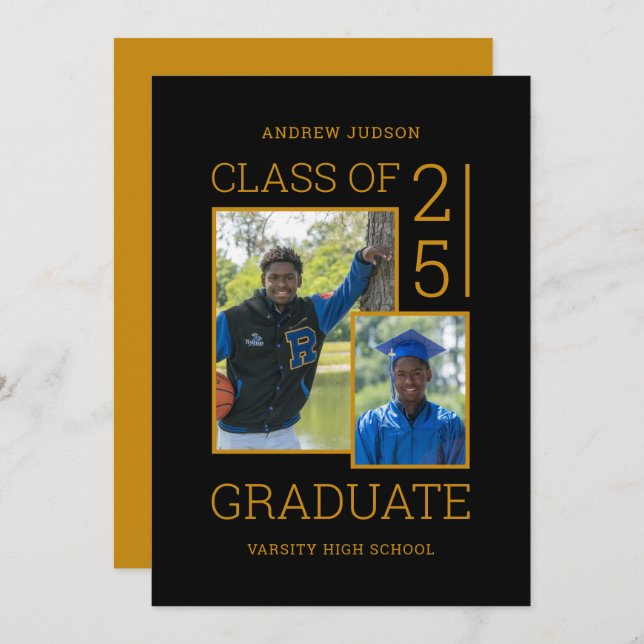 Class Of 24 Photo Bio School Colours Graduation  Invitation (Front/Back)
