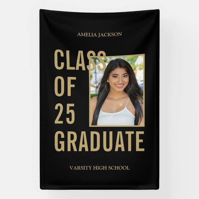 Class Of 25 Black & Gold Photo Graduation Banner (Creator Uploaded)