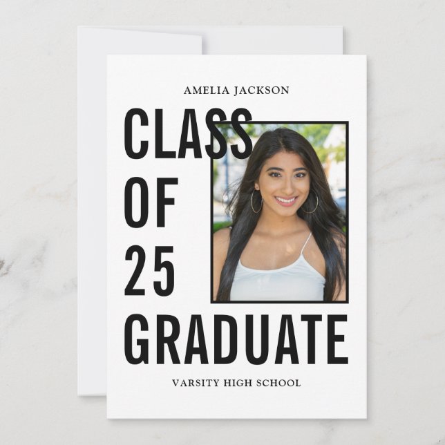 Class Of 25 Black & White Photo Graduation Announcement (Front)