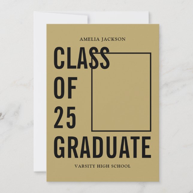 Class Of 25 Gold & Black 4 Photos Graduation Party Invitation (Front)