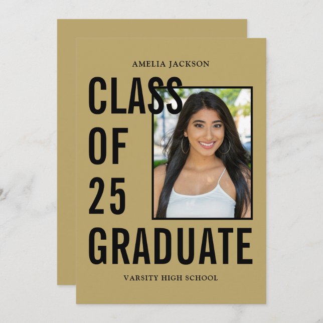 Class Of 25 Gold Photo Graduation Announcement (Front/Back)